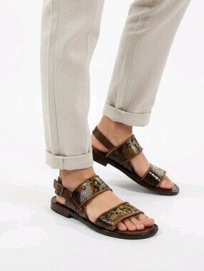 Leather Italian Sandals Mens Brown Genuine Leather Strappy Shoes Handmade Enzo
